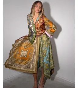 Alemais Clemenza Spliced Silk Shirt and Scarf Skirt Set Multi Size 8 for rent on The Volte - image 3