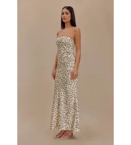 MESHKI Claudette Strapless Satin Maxi Dress Polka Dot Print Size S AU 8 for rent on The Volte - image 2