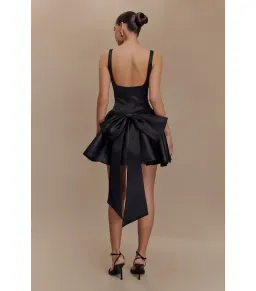 Meshki Felicia Satin Mini Dress With Bow in Black Size 8/S  for rent on The Volte - image 4
