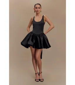 Meshki Felicia Satin Mini Dress With Bow in Black Size 8/S  for rent on The Volte - image 1