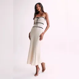 Strapless Knit Midi Dress With bow in Cream Size 12/L for rent on The Volte - image 2