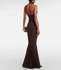 Norma Kamali Halter Turtle Fishtail Gown Brown Size 8 for rent on The Volte - image 4