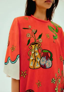 Alémais Rose Tee Midi Dress Red Print Size AU 14 for rent on The Volte - image 2