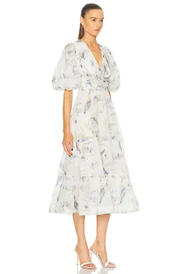Zimmermann Pleated Midi Dress Blue Birds Size 3 AU 14 for rent on The Volte - image 1