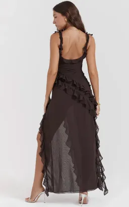 House of CB Ariela Espresso Ruffle Maxi Dress Size L / AU 12 for rent on The Volte - image 2