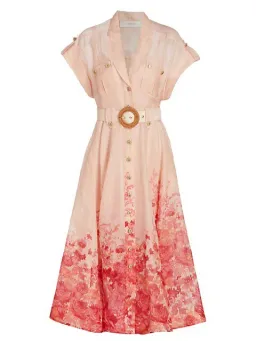 Zimmermann High Tide Midi Shirtdress Pink Ikat Floral Size 2 / AU 12 for rent on The Volte - image 3