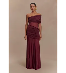 Meshki Dallas One Shoulder Mesh Maxi Dress Burgundy Size 8 for rent on The Volte - image 1