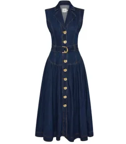Aje Elena Belted Denim Midi Dress Dark Classic Wash Size AU 8 for rent on The Volte - image 4