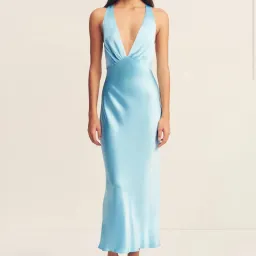 Shona Joy La Lune Plunged Cross Back Maxi Dress Iceberg Blue Size 10 for rent on The Volte - image 1