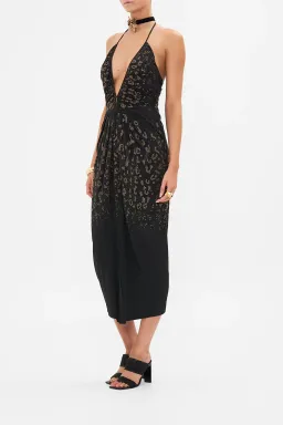 Camilla Mosaic Muse V Neck Gathered Jersey Dress Midi Black (XL/AU16) for rent on The Volte - image 4
