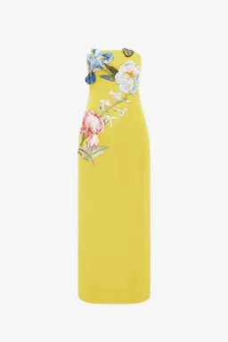 Leo Lin Rayna Applique Floral Bustier Maxi Dress Mustard Size AU 10 for rent on The Volte - image 3