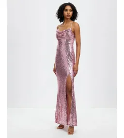 Bariano Stephanie Cowl Draped Sequin Gown Baby Pink Size AU 16  for rent on The Volte - image 2