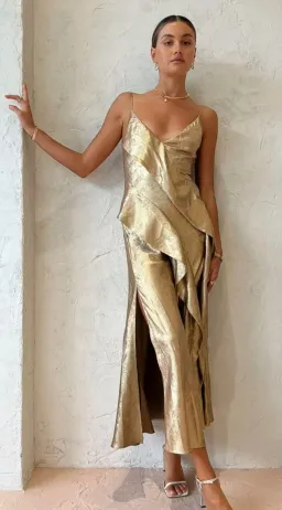 Acler Queensbridge Gold Midi Dress | Size AU 10 UK 10 US 6 for rent on The Volte - image 1