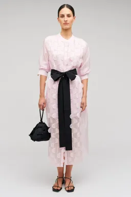 Oroton Scallop Lace Shirt Midi Long Sleeve Dress Pink Rose Size AU 16 for rent on The Volte - image 1
