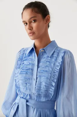 Aje Iris Pleated Bib Midi Dress Mist Blue Size AU 10 for rent on The Volte - image 3