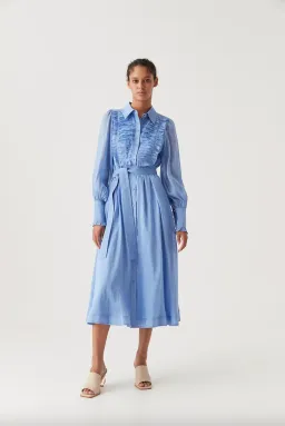 Aje Iris Pleated Bib Midi Dress Mist Blue Size AU 10 for rent on The Volte - image 1