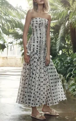 Zimmermann Corsage Ruched Polka-dot Linen-blend Maxi Dress Print Size 1 / Size AU 6 for rent on The Volte - image 2