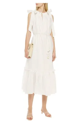 Zimmermann Zinnia Metallic Polka Dot Linen Midi Dress Size AU 8 for rent on The Volte - image 1
