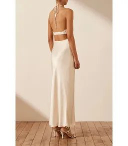 Shona Joy Milo Ruched Open Back Midi Dress in Coconut Size AU 12 for rent on The Volte - image 3