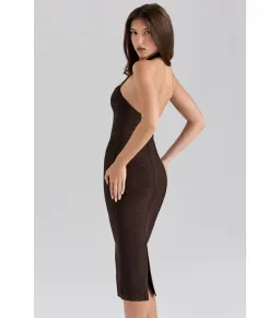 House Of Cb The Supermodel Halter Midi Bandage Dress Chocolat Size L /  AU 14  for rent on The Volte - image 4
