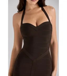House Of Cb The Supermodel Halter Midi Bandage Dress Chocolat Size L /  AU 14  for rent on The Volte - image 2