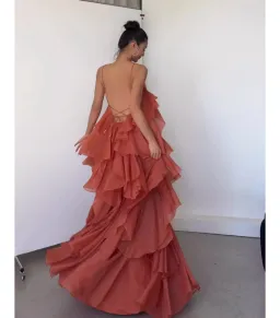 Aje Pandorea Layered Maxi Dress in Coral Clay Size AU 6 for rent on The Volte - image 5