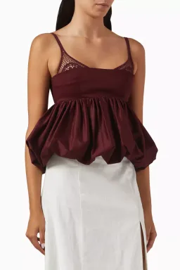 Clea Galerie Mimi Peplum Top in Burgundy XS / AU 6 for rent on The Volte - image 2