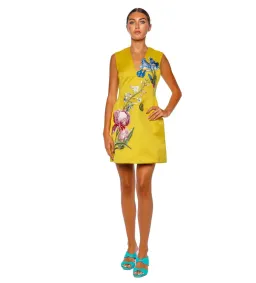 Leo Lin Bree V Neck Embroidery Mini Dress in Mustard Size 10 for rent on The Volte - image 1