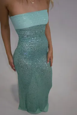 Fait Par Foutch Elizabeth Sequin Maxi Dress in Turquoise Size XS / AU 6 for rent on The Volte - image 3