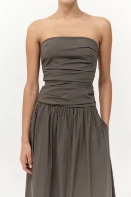 St. Agni Gathered Strapless Tie Back Maxi Dress in Khaki Size S/AU 8 for rent on The Volte - image 2