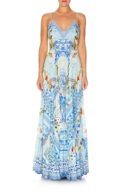 Camilla A Night To Remember Crystal Embellished Printed Blue Silk Maxi Dress Size M / AU 12 for rent on The Volte - image 1