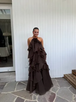 Aje Pandorea Layered Maxi Dress in brown size 10 (fits a 10-14) for rent on The Volte - image 4