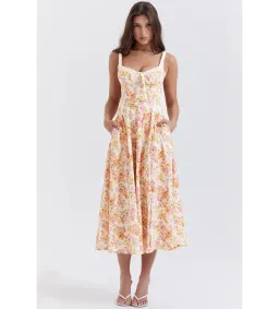 House of CB Sabrina Bustier Midi Dress Ivory Print Size L/AU 14 for rent on The Volte - image 3