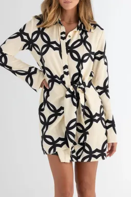 Pasduchas Covert Shirt Mini Dress Quatrefoil Print Size 14 for rent on The Volte - image 4