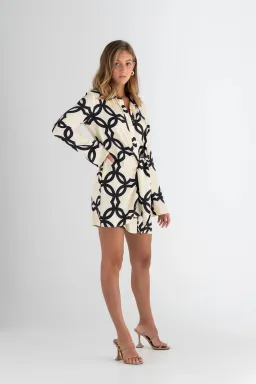 Pasduchas Covert Shirt Mini Dress Quatrefoil Print Size 14 for rent on The Volte - image 5