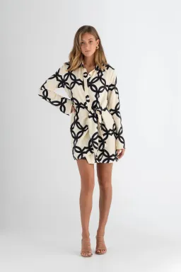 Pasduchas Covert Shirt Mini Dress Quatrefoil Print Size 14 for rent on The Volte - image 1
