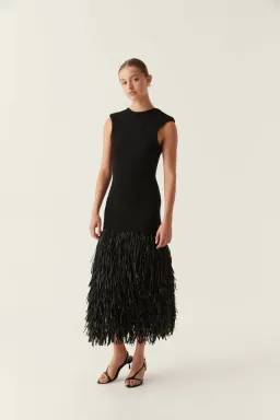 Aje RUSHES RAFFIA KNIT MIDI DRESS BLACK size 6 for rent on The Volte - image 5