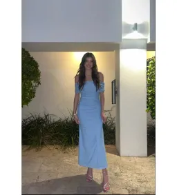 Kookai Bolt Off Shoulder Midi Dress Powder Blue Size AU 6 for rent on The Volte - image 2