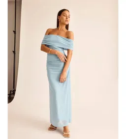 Kookai Bolt Off Shoulder Midi Dress Powder Blue Size AU 6 for rent on The Volte - image 4