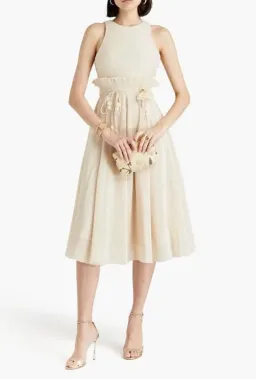 Zimmermann Pleated Picnic Midi Dress Ivory Size AU 10 for rent on The Volte - image 1