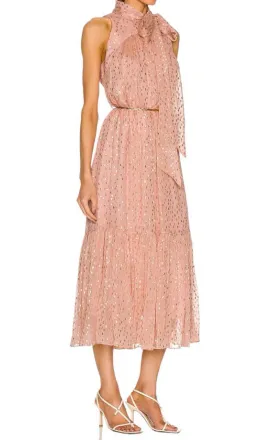 Zimmermann Metallic Dot Tie Neck Midi Dress Blush Size 2 /AU 12 for rent on The Volte - image 2