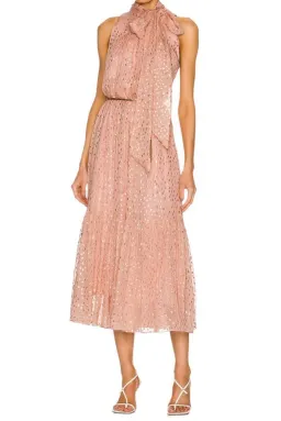 Zimmermann Metallic Dot Tie Neck Midi Dress Blush Size 2 /AU 12 for rent on The Volte - image 1