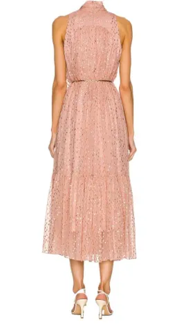 Zimmermann Metallic Dot Tie Neck Midi Dress Blush Size 2 /AU 12 for rent on The Volte - image 3