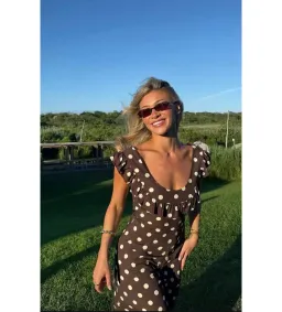 Design by Si Luna Maxi Dress Polka Dots Brown/Yellow Size AU 12 for rent on The Volte - image 6