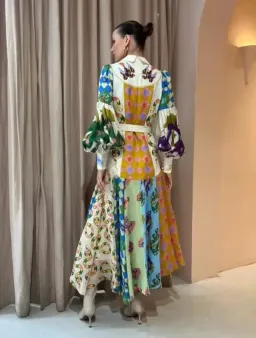 Alemais Lou Balloon Sleeve Shirt Midi Dress Multi Print Size AU 16 for rent on The Volte - image 3