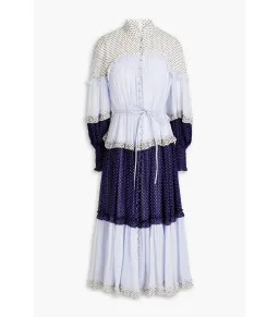 Zimmermann Ruffled Patchwork Crepon Midi Shirt Dress Multi Size 0 / AU 8 for rent on The Volte - image 3