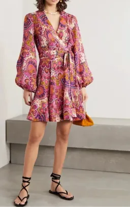 Zimmermann Dress Pink Paisley Fiesta Linen Wrap Size 0/AU 8  for rent on The Volte - image 4