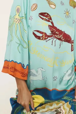 Alemais Surrealist Summer Midi Silk Dres Multi Print Size 16 for rent on The Volte - image 2