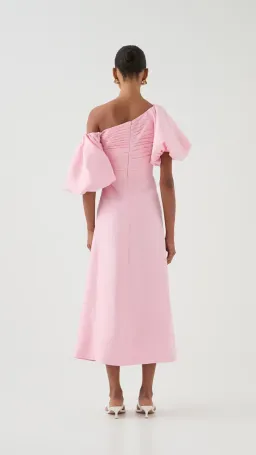 Aje Candence Ruched Midi Dress in Ballet Pink Size 12 for rent on The Volte - image 4