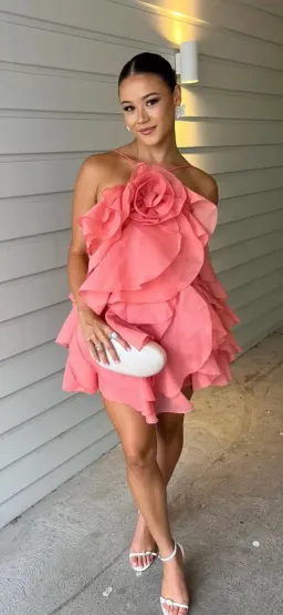 Pandorea Layered Mini Dress Washed Coral Size 10  for rent on The Volte - image 3